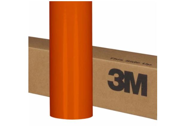 Orange vinyl wrap roll with cardboard box featuring 3M logo on a white background