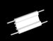 White resistor with metallic leads on a black background