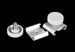 Set of metal hardware components on a black background
