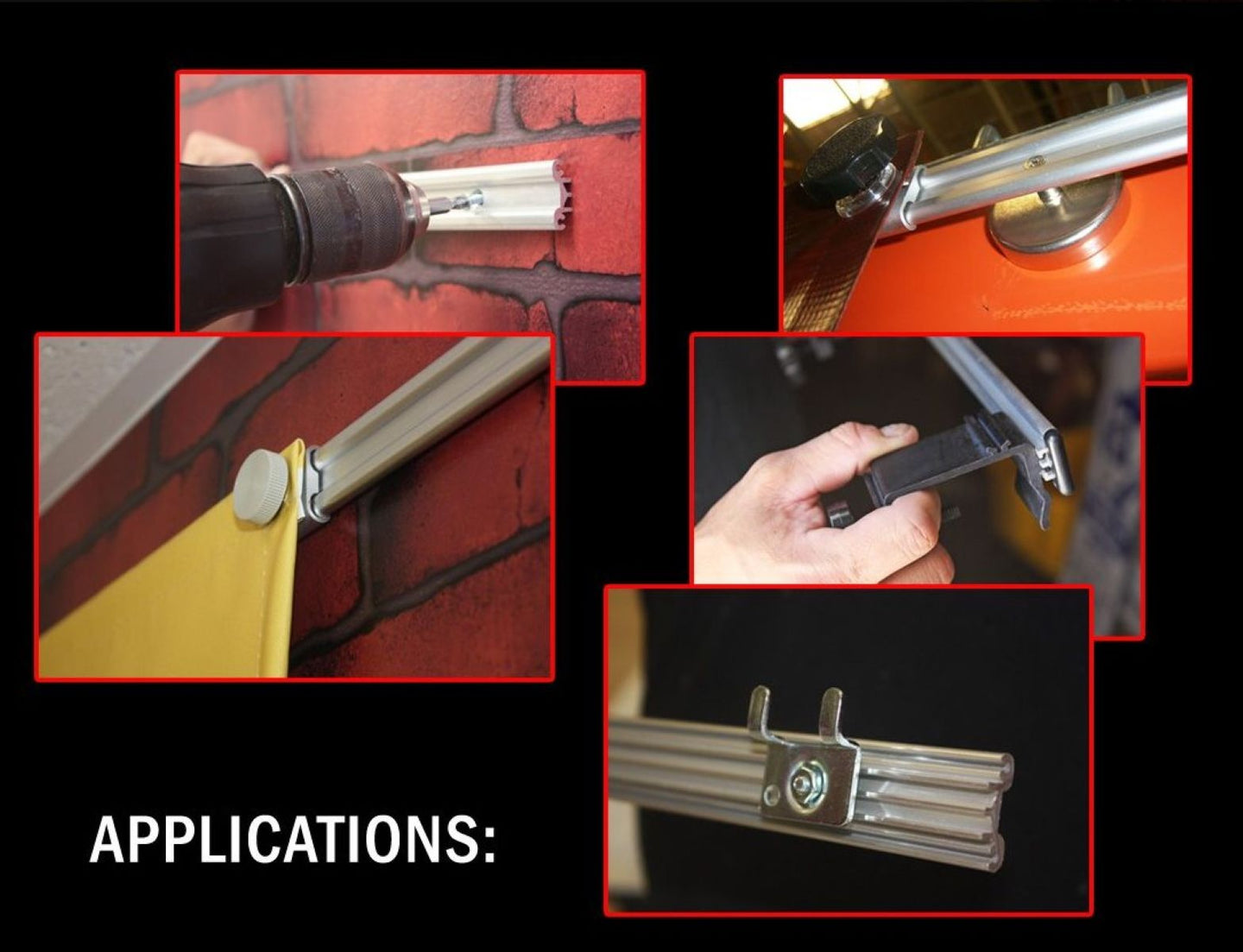 Collage of a tool being used on various surfaces with 'APPLICATIONS:' text.