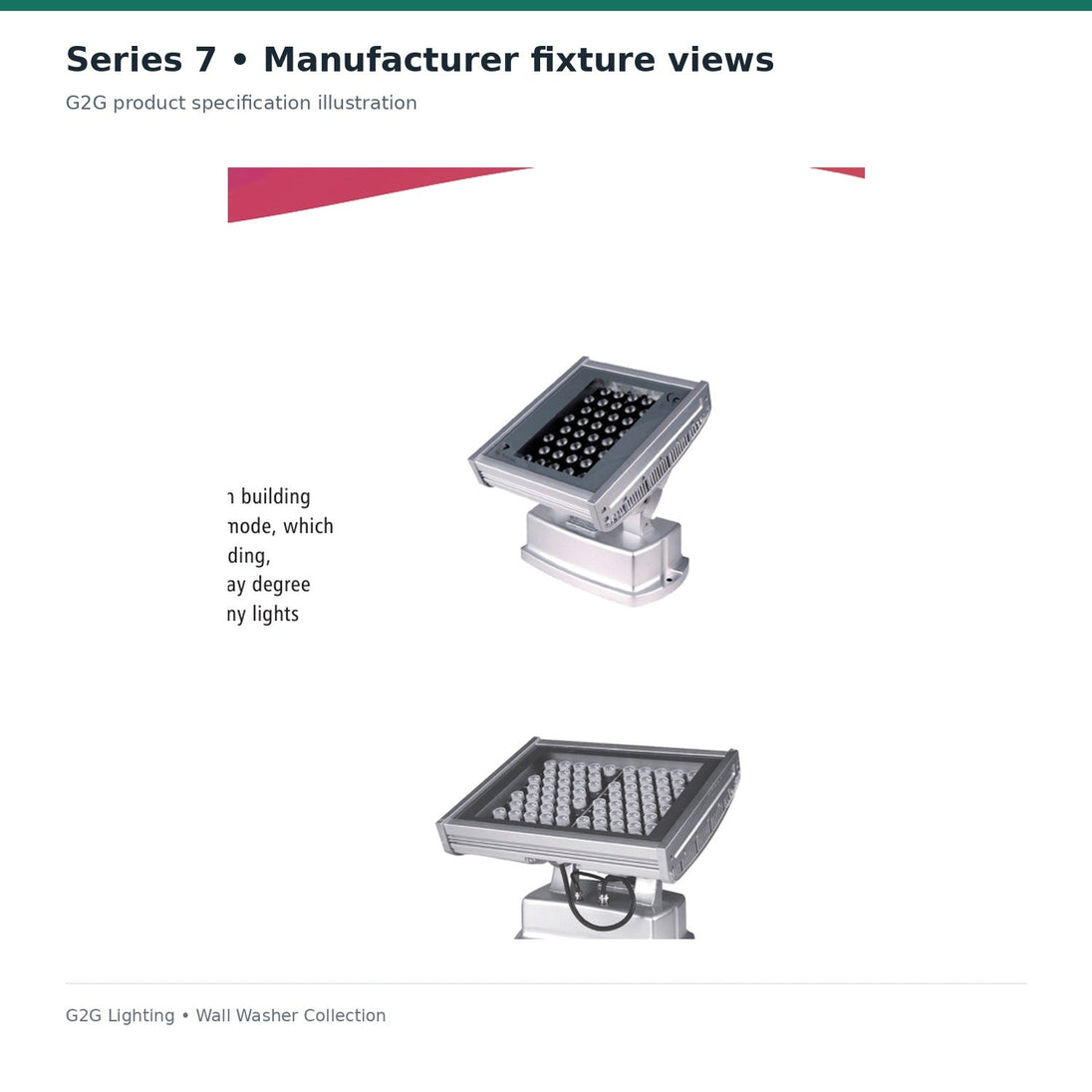 G2G Series 7 architectural LED wall washer, 40W — manufacturer product or installation reference image 02