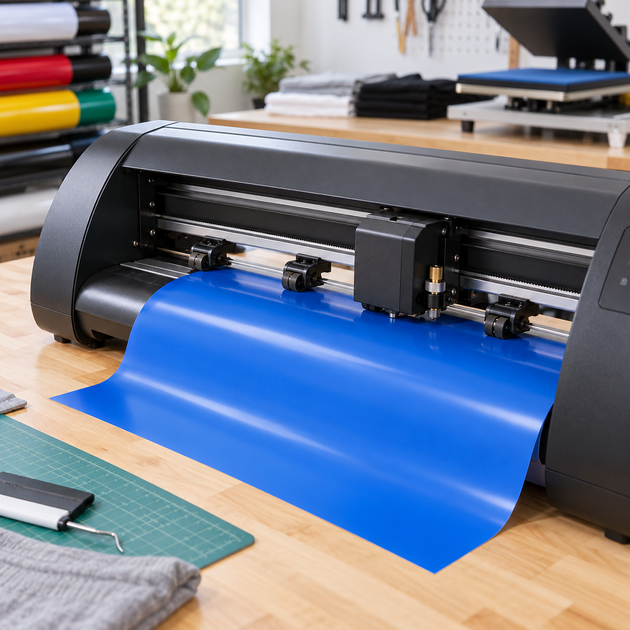 Illustrative HTV cutting workflow with a friction-feed cutter