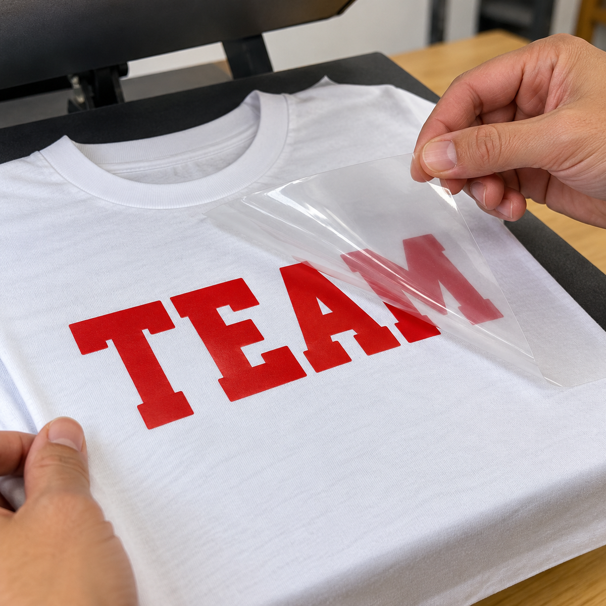 Illustrative clear carrier peel after heat application