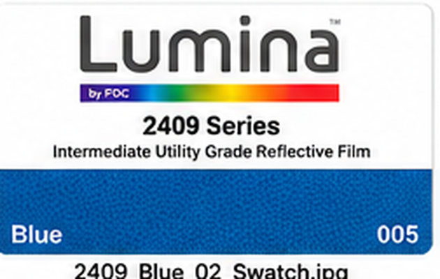 FDC Lumina 2409 Blue reflective vinyl color swatch illustration; verify against manufacturer sample