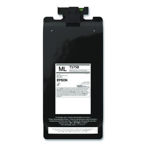An Epson ML T575B black toner cartridge, shown as a flat black rectangular unit with a white label and a black connector tab on top, set against a plain white background.