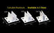 Extruded aluminum brackets with dimensions on a black background