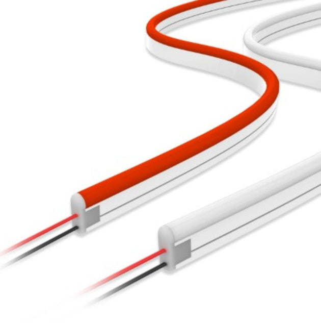 White LED strip with red accents on a white background
