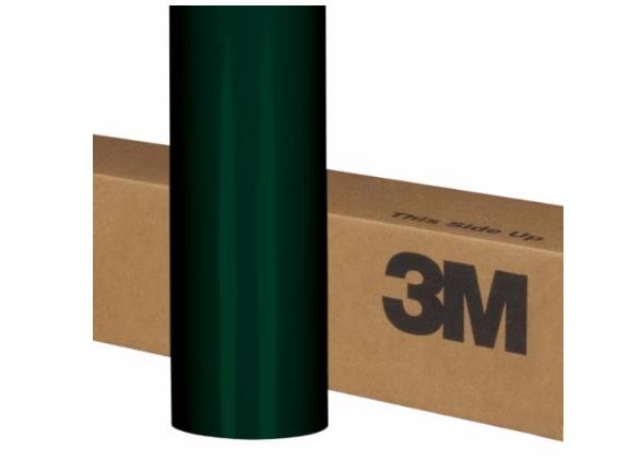 Green vinyl wrap roll with a cardboard box featuring the 3M logo on a white background