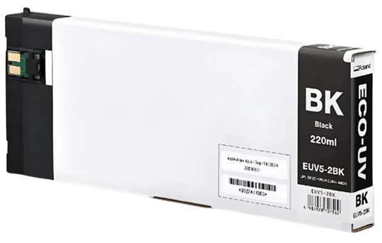 Black ink cartridge with label on a white background