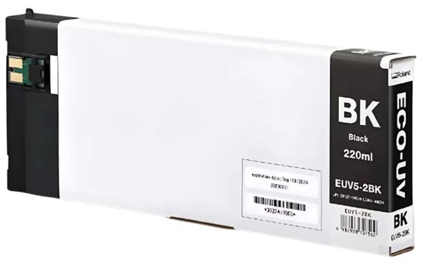 Black ink cartridge with label on a white background