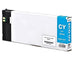 Cyan ink cartridge with label on a white background
