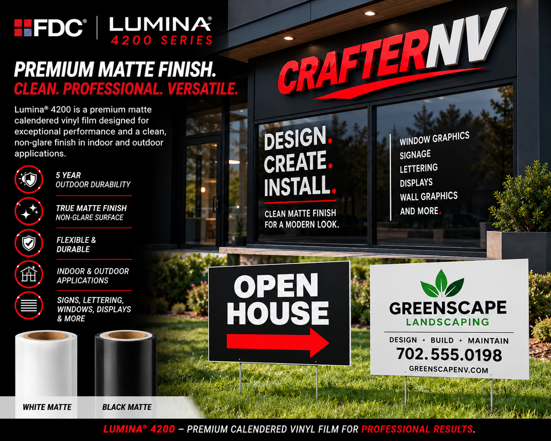 FDC Lumina 4200 matte black and white vinyl storefront and sign applications illustration