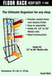 Heavy-duty floor rack for media rolls with specifications on a green background