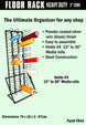 Heavy-duty floor rack for media rolls with specifications on a green background