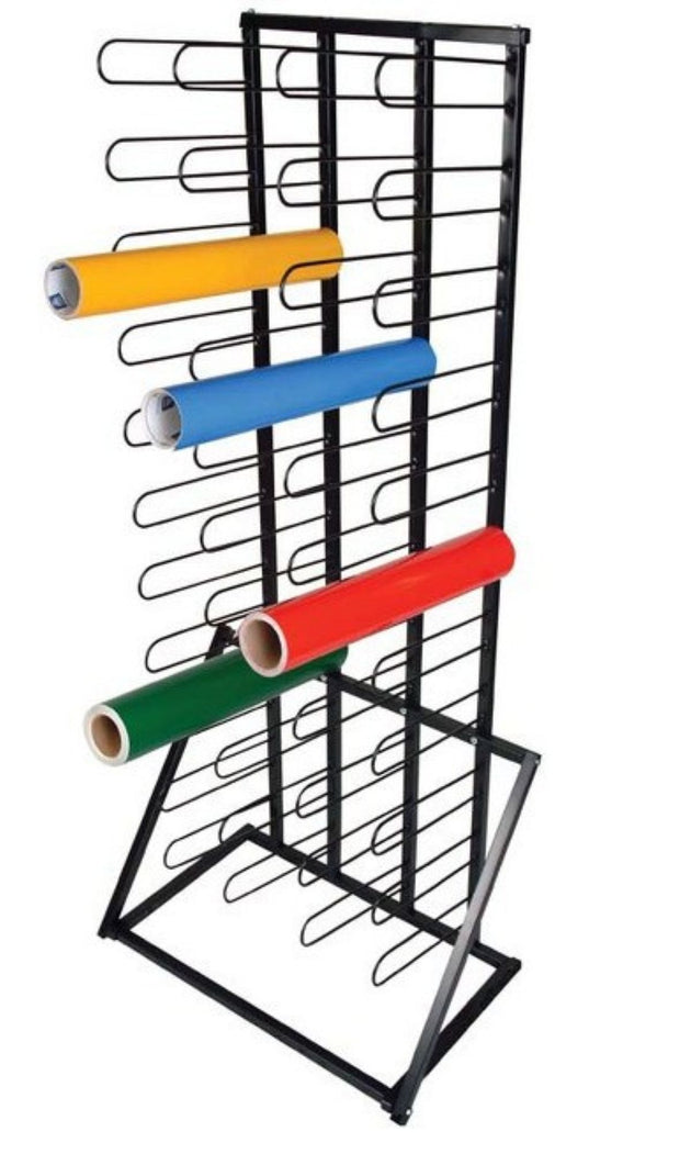 Colorful pipes on a metal stand against a white background