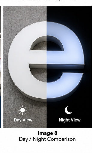 G2G United II LED channel letter day and night illumination comparison — 24V 7100K kit