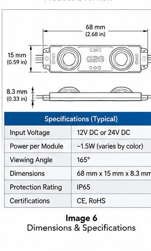 G2G United II LED module dimensions and specifications