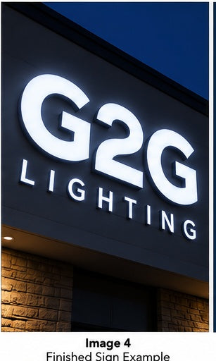 G2G United II LED modules illuminating a finished channel letter sign — 12V 7100K kit