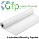 Roll of paper with Gfp Graphic Finishing Partners logo and text about lamination and mounting supplies.