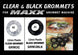 Clear and black grommets for Maxx grommet machine with product images and labels.