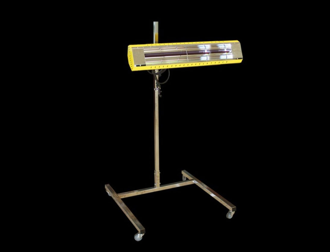 Infrared lamp on a stand with a black background