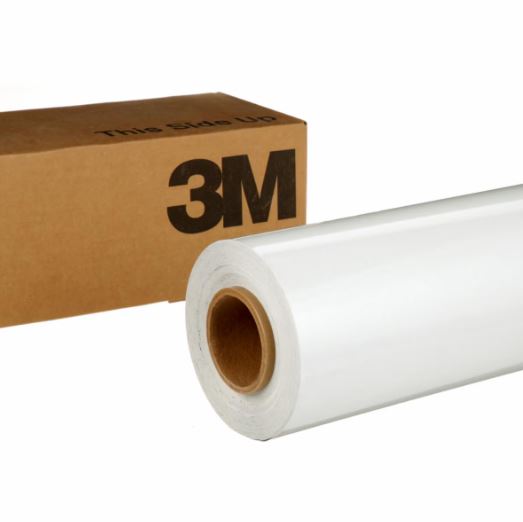 Roll of 3M vinyl wrap with cardboard box on a white background