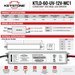 A technical specification sheet for the Keystone KTLD-60-UV-12V-MC1 constant voltage LED driver, featuring product specs, wiring specifications, physical dimensions, and feature icons on a white background.
