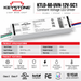 A Keystone KTLD-60-UUVN-12V-SC1 constant voltage LED driver power supply, shown on a white background with product specifications and features highlighted in red and blue text banners.