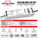 A Keystone KTLD-60-UUVN-12V-SC1 constant voltage LED driver power supply, shown on a white background with product specifications and features highlighted in red and blue text banners.