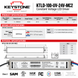 Technical datasheet for the Keystone KTLD-100-UV-24V-MC2 Constant Voltage LED Driver, featuring product specifications, wiring diagram, physical dimensions, and compliance badges.