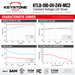 Technical datasheet and characteristic curves for the Keystone KTLD-100-UV-24V-MC2 Constant Voltage LED Driver, showing power factor, efficiency, THD, and lifetime graphs with red and blue line legends for 120Vac and 277Vac.