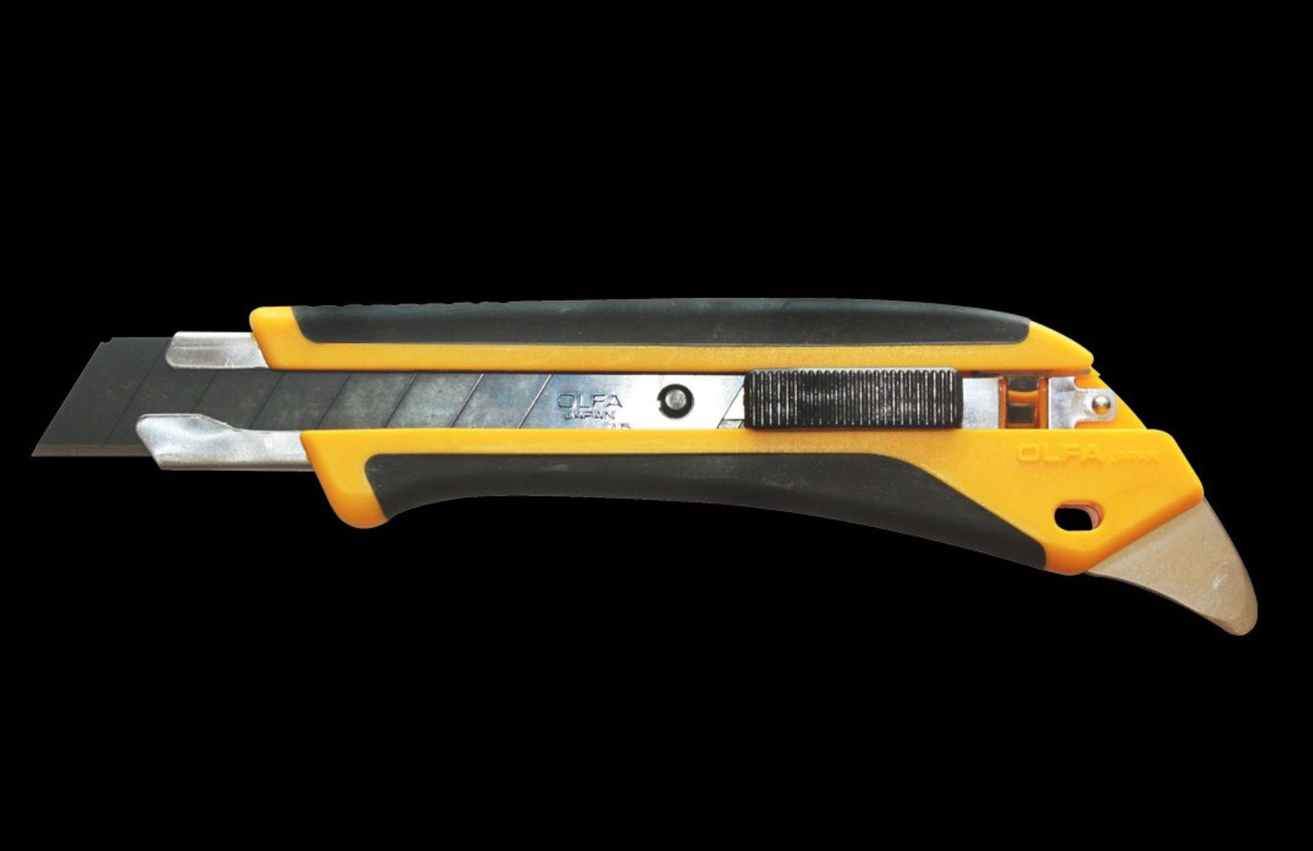 Yellow and black utility knife on a transparent background