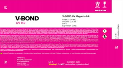 V-Bond UV Magenta ink packaging with text and branding on a pink background