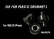Metallic die for plastic grommets with 'MAXX Press' branding on a black background