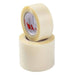 Two rolls of clear tape stacked on a white background, with the top roll showing a red and white brand label.