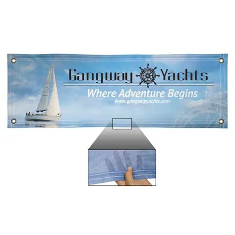 Gangway Yachts banner with sailboat image and text on a white background