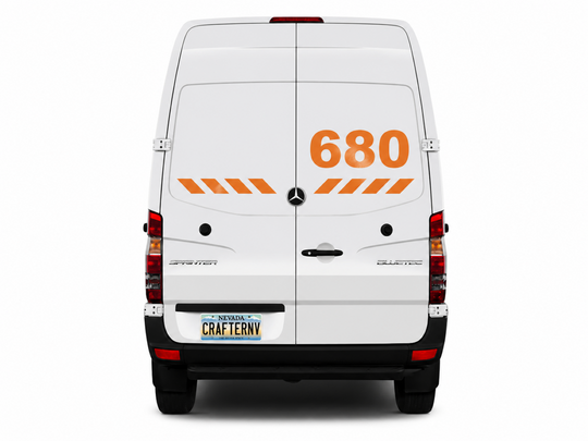 White van with orange numbering and 'Crafterny' branding on a white background