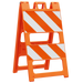 Orange safety barrier with white reflective stripes on a white background
