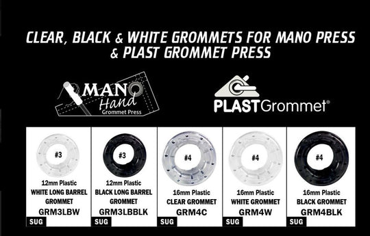 Grommets for Mano Press and Plast Grommet Press with product names and specifications.