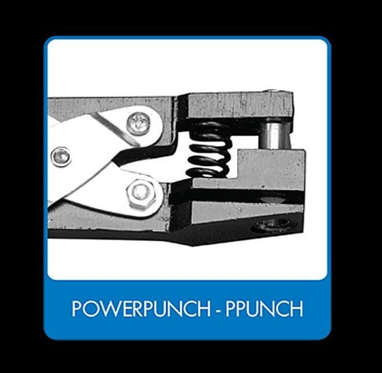 Mechanical diagram of a power punch tool with 'PowerPunch - PPUNCH' branding.