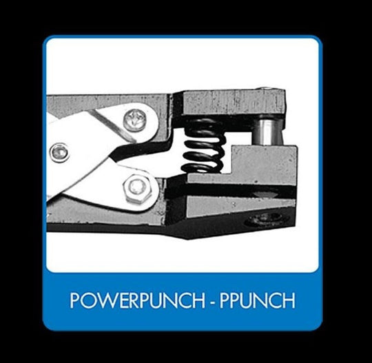 Mechanical diagram of a power punch tool with 'PowerPunch - PPUNCH' branding.