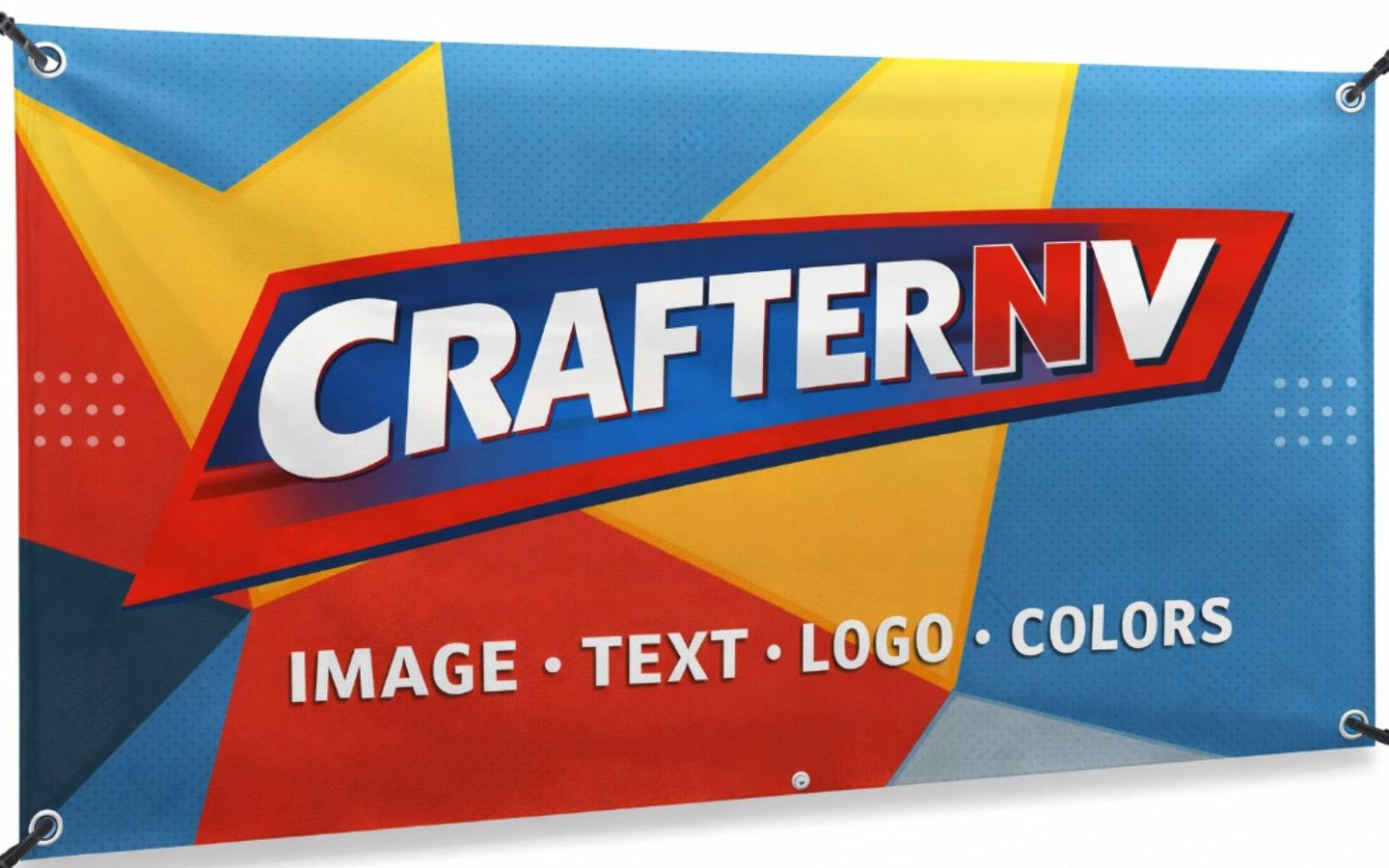 Colorful banner with 'Crafter NV' logo and text on a blue background