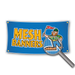 Mesh banners with a cartoon character and magnifying glass on a white background