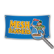 Mesh banners with a cartoon character and magnifying glass on a white background