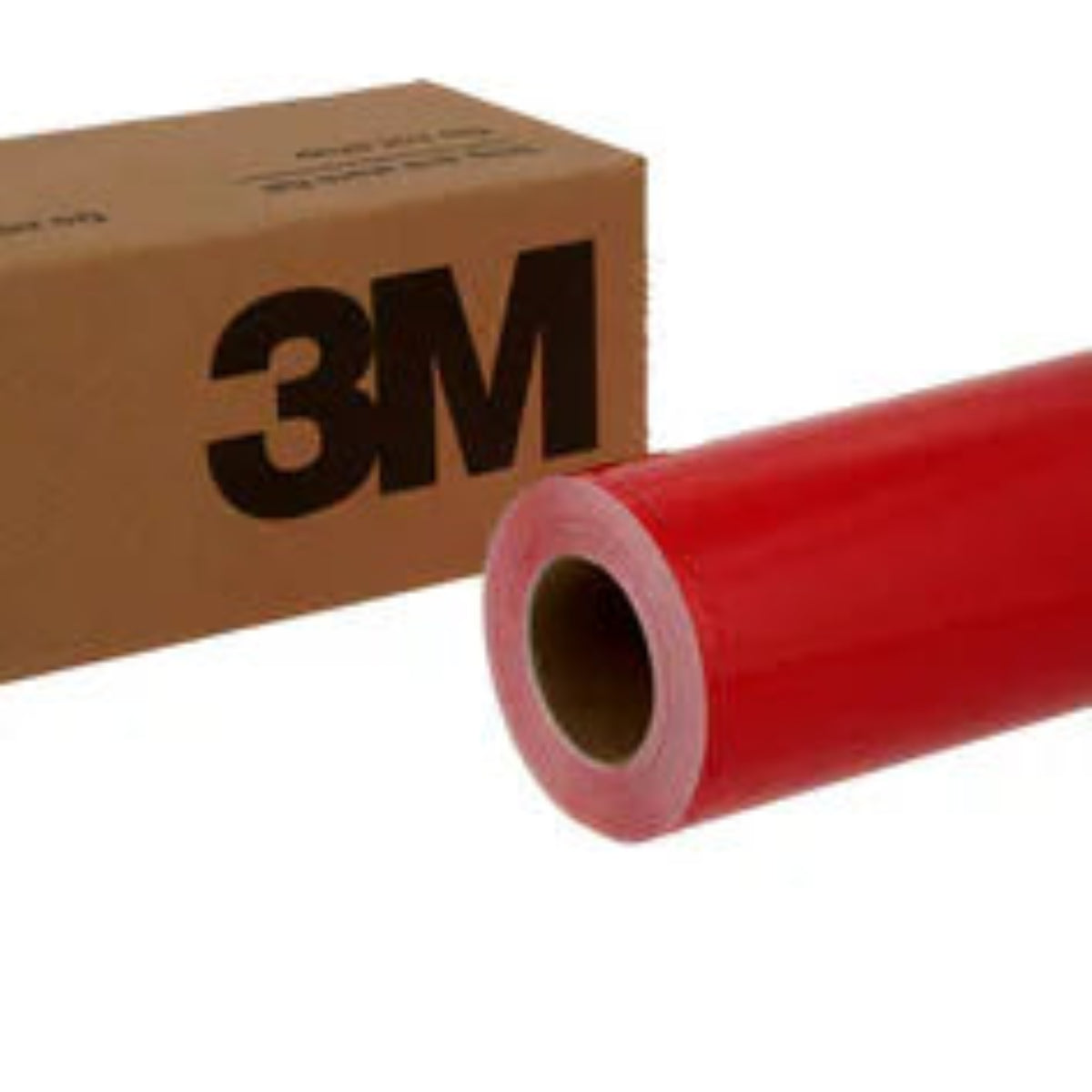 Roll of red 3M vinyl wrap on a white background