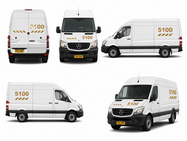 White Mercedes-Benz vans with '5100' branding on a white background