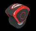 Red and black golf club head cover with a visible brand logo on a white background
