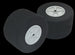 Two black wheels with white centers on a transparent background