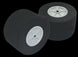 Two black wheels with white centers on a transparent background