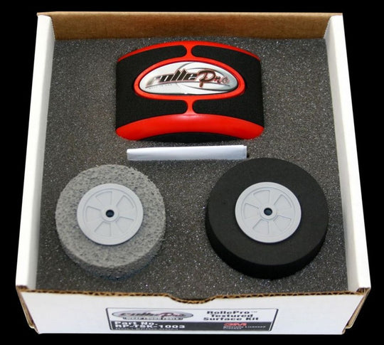 Rollie Pro product set with red and black container, two wheels, and a tool in a box.